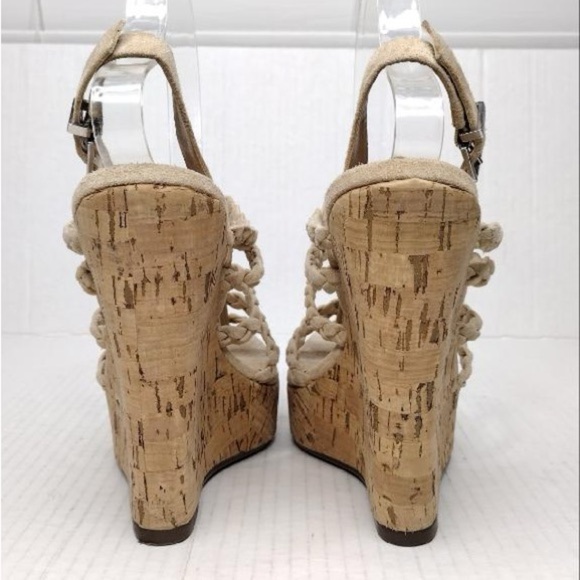 SCHUTZ Beige Braided Straps Boho Resort Cork Wedge Sandals - Picture 8 of 16
